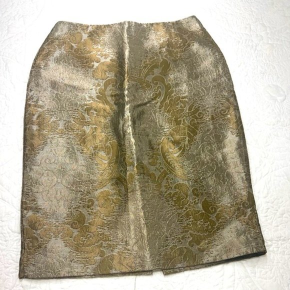 Ladies Newport News Gold Brocade Type Pencil Skirt Size 10 - Picture 1 of 4